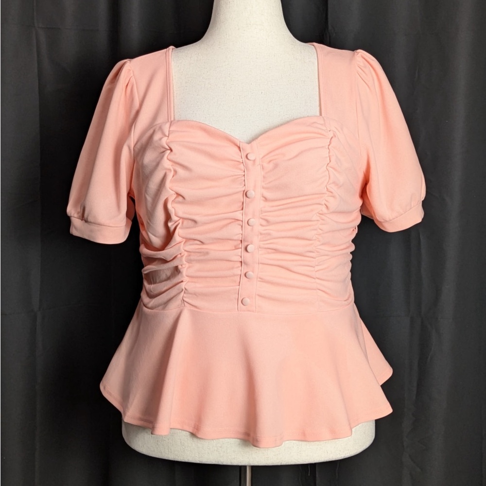 Women’s Vintage Belle Poque Blush Ruched Puffed Sleeve Top